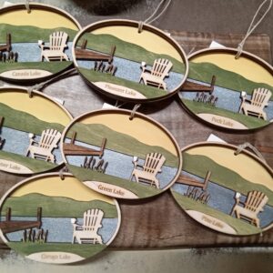 Hand-Painted Wooden Lake Ornaments